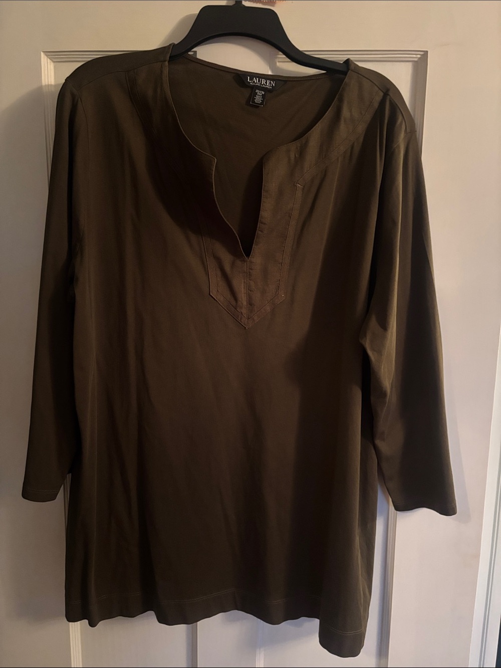 Lauren Ralph Lauren Olive Green Long-Sleeve Tunic Blouse